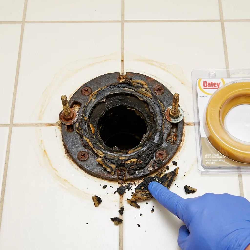 Failed wax ring showing water seepage at the base of a toilet in a Greenock, PA home